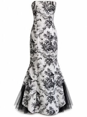 Scott McClintock Black White Toile Evening Gown prom dress sz 8 wedding party